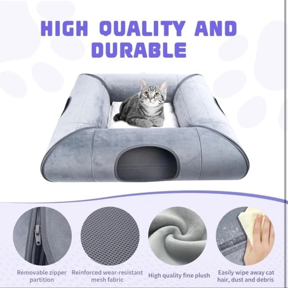 Cat Tunnel Bed, Indoor Cat Cave, Removable Cat Tunnel with Removable Soft Pad